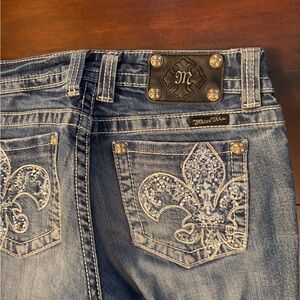 Miss Me Light Blue Fleur-de-Lis Boot Cut Jeans